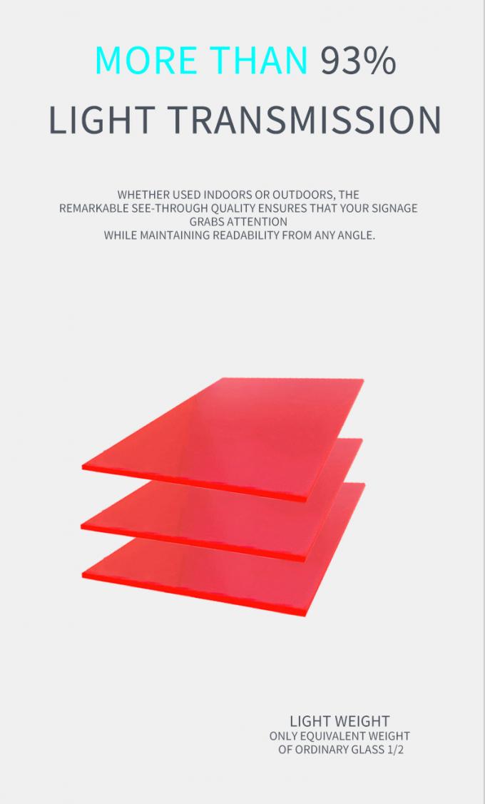 UV Resistance Fluorescent Transparent Red / Pink Cast Acrylic Perspex